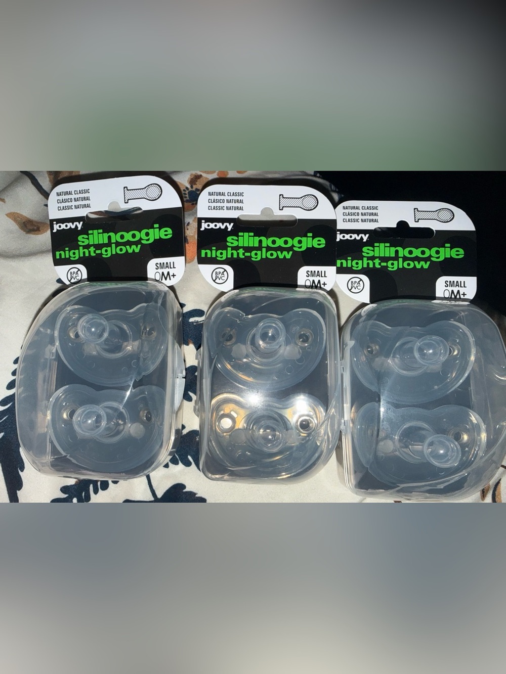 Silinoogie Night-Glow Clear Pacifiers - Small (0M+)